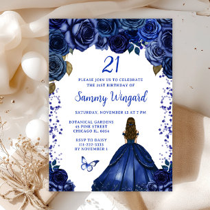 Invitation Fête d'anniversaire de princesse aux cheveux bruns