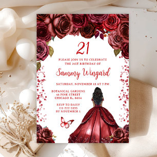 Invitation Fête d'anniversaire de princesse Burgundy Red Dark