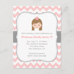 Invitation Fête d'anniversaire de princesse, Chevron rose et