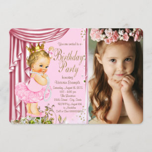 Invitation Fête d'anniversaire de princesse en rose et or ave