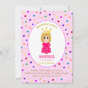 Invitation Fête d'anniversaire de princesse mignonne