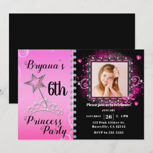 Invitation Fête d'anniversaire de princesse rose et noir Phot
