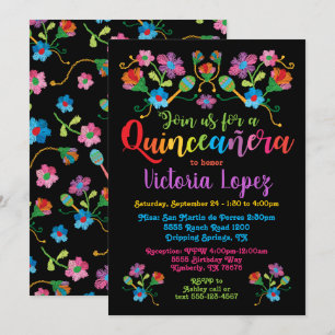 Invitation Fête d'anniversaire de Quinceañera avec broderie