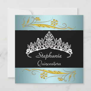 Invitation Fête d'anniversaire de Quinceañera or et teal Joya