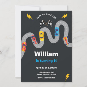 Invitation Fête d'anniversaire de rallye de voitures de cours