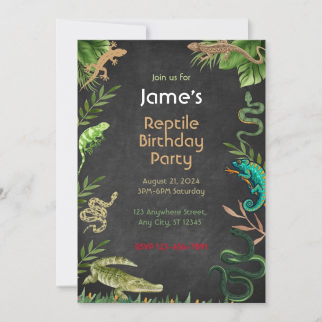 Invitation Fête d'anniversaire de reptile (Devant)
