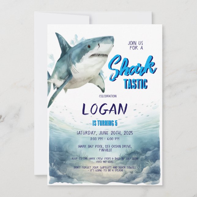 Invitation Fête d'anniversaire de requins (Devant)