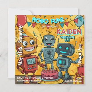 Invitation Fête d'anniversaire de robot amusant Robo