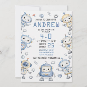 Invitation Fête d'anniversaire de robot moderne personnel pou