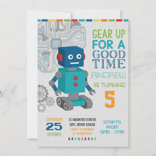 Invitation Fête d'anniversaire de robot personnalisé