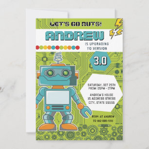 Invitation Fête d'anniversaire de robot personnalisé