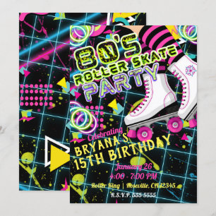 Invitation Fête d'anniversaire de roller skating Rétro 80