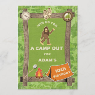 Invitation Fête d'anniversaire de Sasquatch et Camo Camp Out
