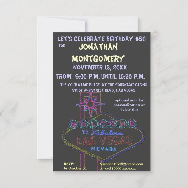 Invitation Fête d'anniversaire de signe de Las Vegas (Devant)