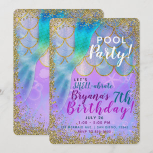 Invitation Fête d'anniversaire de sirène à paillettes de perl
