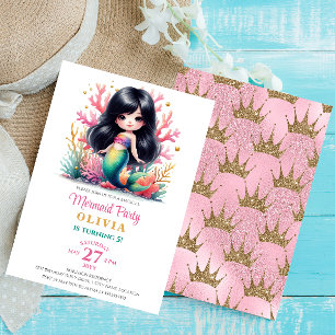 Invitation Fête d'anniversaire de sirène magique enchantante
