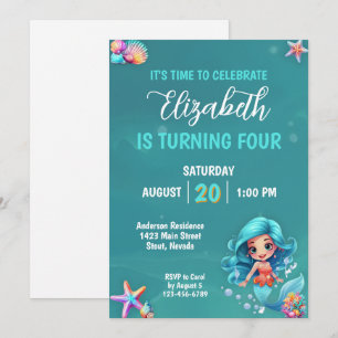 Invitation Fête d'anniversaire de sirène magique mythique