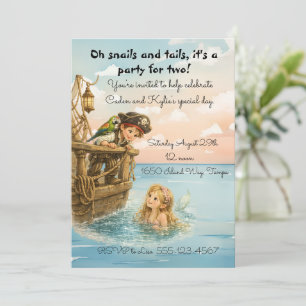 Invitation Fête d'anniversaire de sirène pirate numérique
