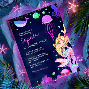 Invitation Fête d'anniversaire de sirène scintillante sous la