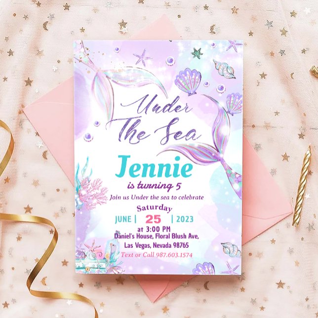 Invitation Fête D'Anniversaire De Sirène Sous La Fête De La M (Créateur téléchargé)