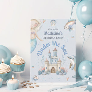 Invitation Fête d'anniversaire de sirène sous la mer bleue