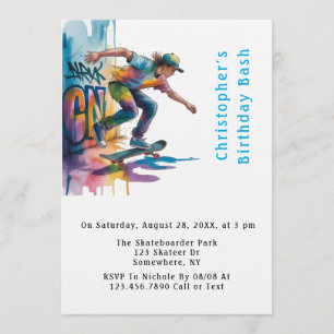Invitation Fête d'anniversaire de skateboard graffiti coloré