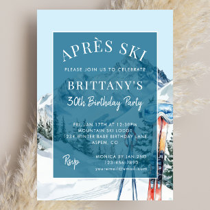 Invitation Fête d'anniversaire de ski d'hiver aquarelle d'apr