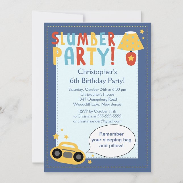 Invitation Fête d'anniversaire de Sleepover de GARÇONS (Devant)