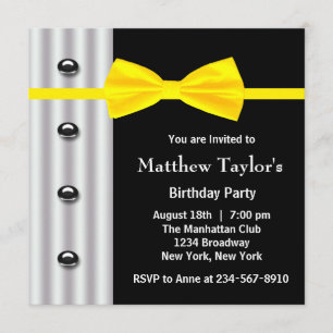 Invitation Fête d'anniversaire de smoking de jaune d'arc des
