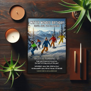 Invitation Fête d'anniversaire de snowboard Merveille d'hiver