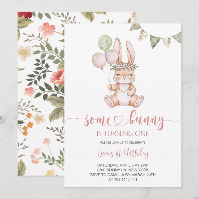 Invitation Fête d'anniversaire de Some Bunny (Devant / Derrière)
