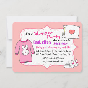 Invitation Fête d'anniversaire de sommeil pour filles, Pyjama