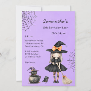 Invitation Fête d'anniversaire de sorcière mignonne Halloween