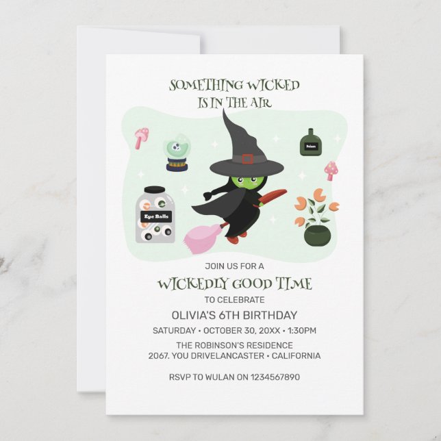 Invitation Fête d'anniversaire de sorcière verte (Devant)