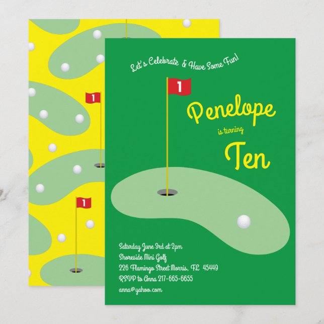 Invitation Fête d'anniversaire de sport de golf mini mignon p (Devant / Derrière)