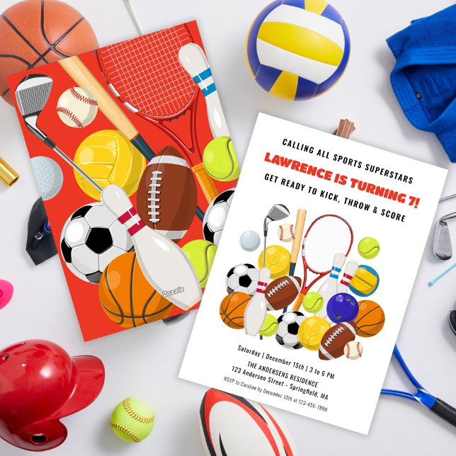 Invitation Fête d'anniversaire de sport pour garçons, superst (Modern SuperStar Kids Boys Sports Birthday Party Invitation)