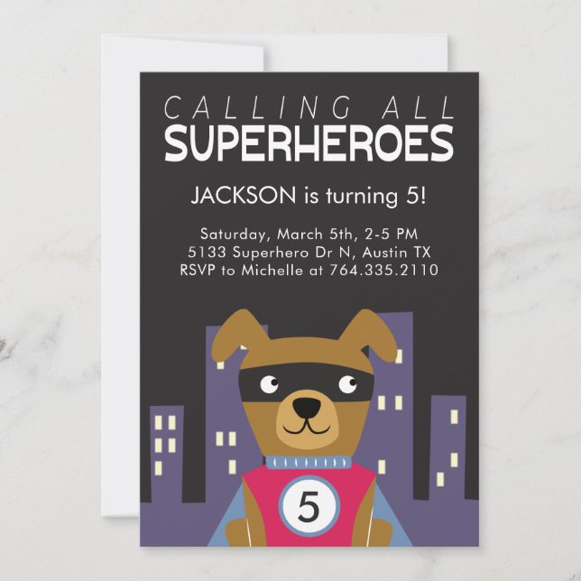 Invitation Fête d'anniversaire de Superhero Dog (Devant)