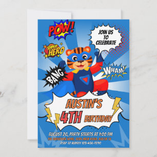 Invitation Fête d'anniversaire de Superhero Tiger