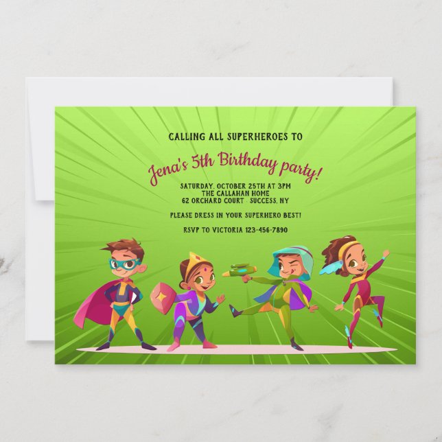 Invitation Fête d'anniversaire de Superheroes (Devant)