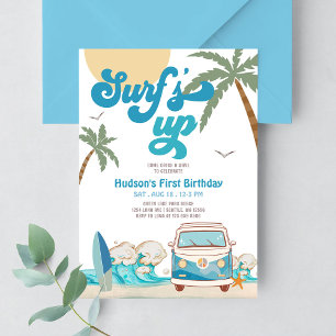 Invitation Fête d'anniversaire de surf Retro Boy TOUT ÂGE