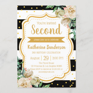 Invitation Fête d'anniversaire de Surprise Floral Black Strip