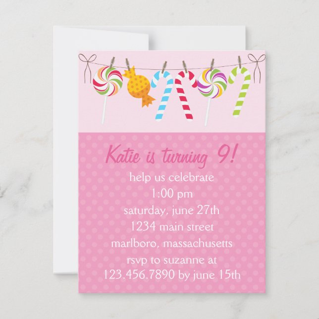 Invitation Fête d'anniversaire de Sweet Candy (Devant)