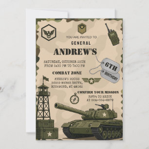 Invitation Fête d'anniversaire de tank camouflage personnalis