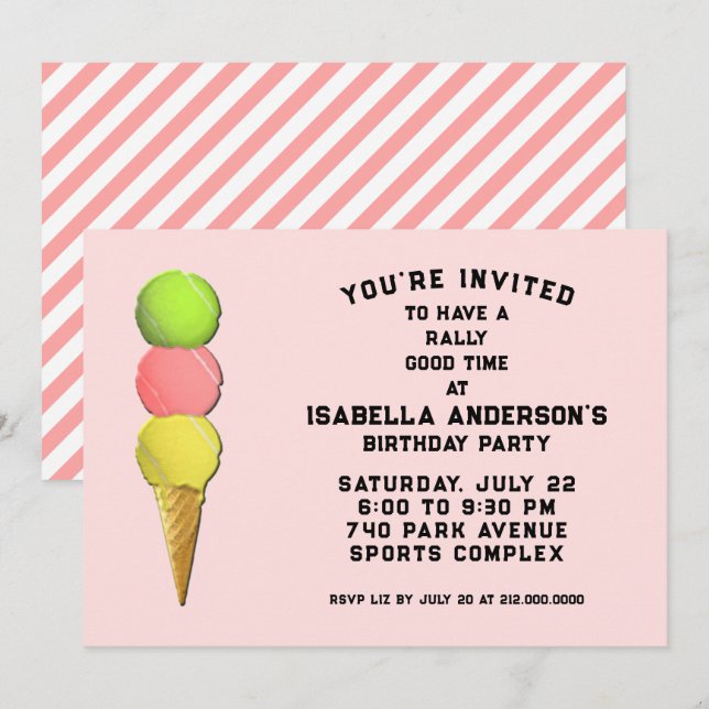 Invitation Fête d'anniversaire de tennis créative (Devant / Derrière)