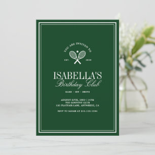 Invitation Fête d'anniversaire de tennis vert vintage