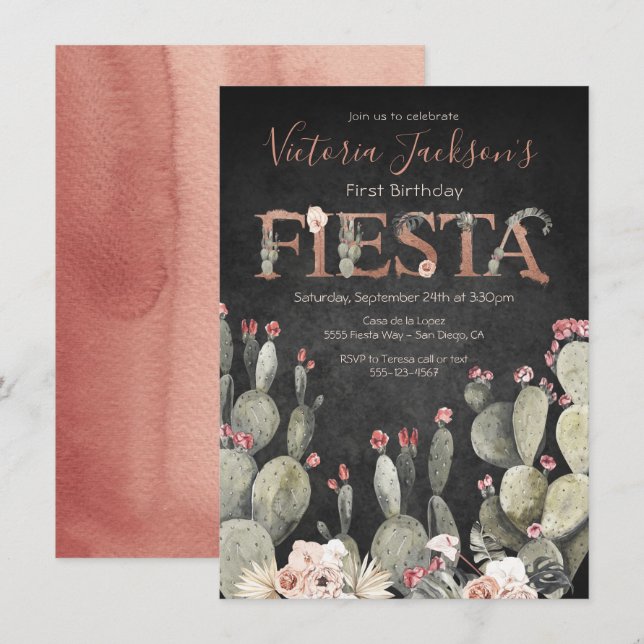 Invitation Fête d'anniversaire de Terracota et Cactus (Devant / Derrière)