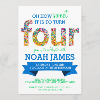 Invitation Fête d'anniversaire de thème de sucrerie la 4ème
