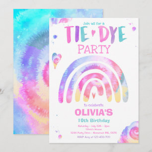 Invitation Fête d'anniversaire de Tie Dye Pastel Tie Dye Hipp