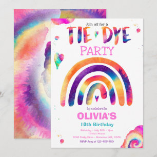 Invitation Fête d'anniversaire de Tie Dye Pastel Tie Dye Hipp