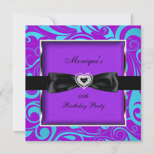Invitation Fête d'anniversaire de tout âge violet sarcelle mo